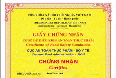 giấy chứng nhận lưu hành tự do đối với sản phẩm thực phẩm