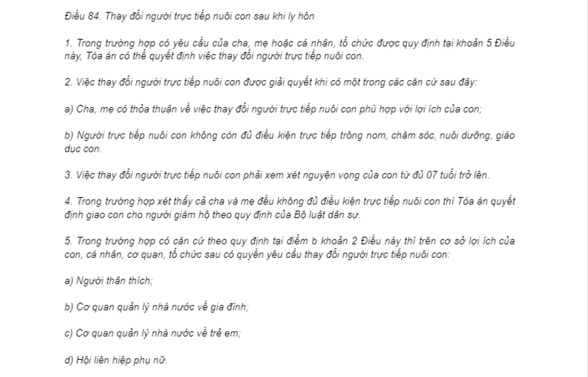 Cơ sở pháp lý khi thay đổi quyền nuôi con
