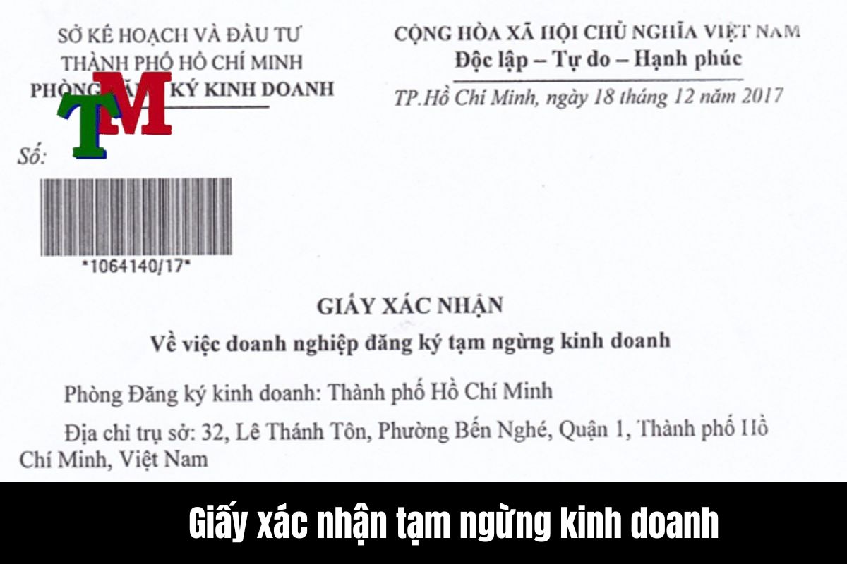 Giấy xác nhận về việc công ty đăng ký tạm ngừng kinh doanh