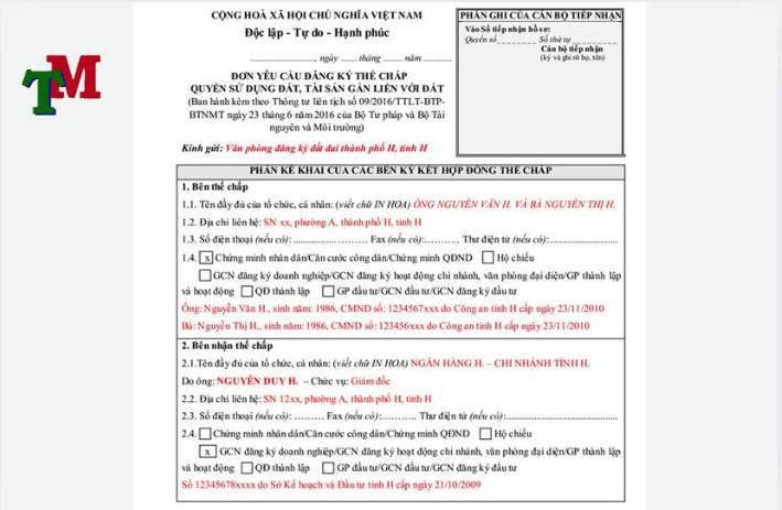 Mẫu đơn đăng ký thế chấp quyền sử dụng đất mới nhất 1 đăng ký thế chấp QSD đất