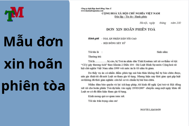 Mẫu đơn xin hoãn phiên tòa xét xử mới nhất hiện nay 1 mau don xin hoan phien toa