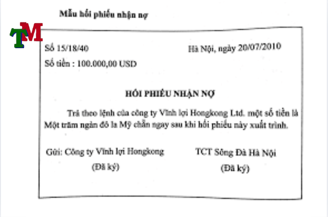 mẫu hối phiếu nhận nợ