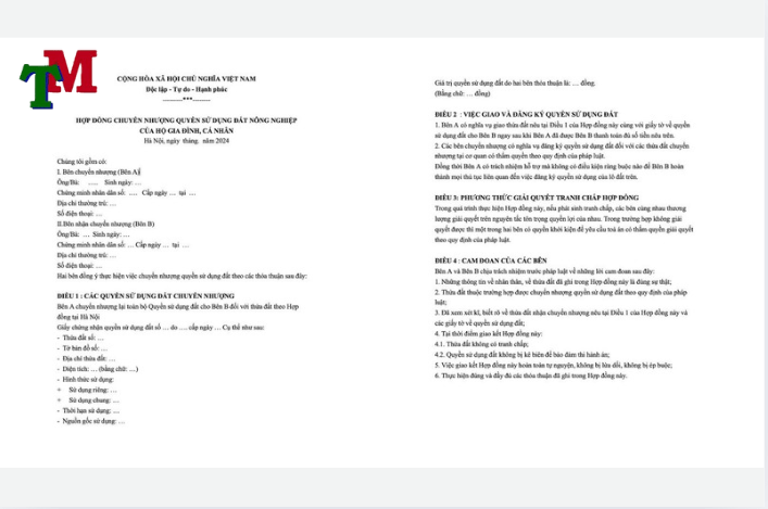 Điều kiện nhận chuyển nhượng đất nông nghiệp như thế nào? 3 mẫu hồ sơ