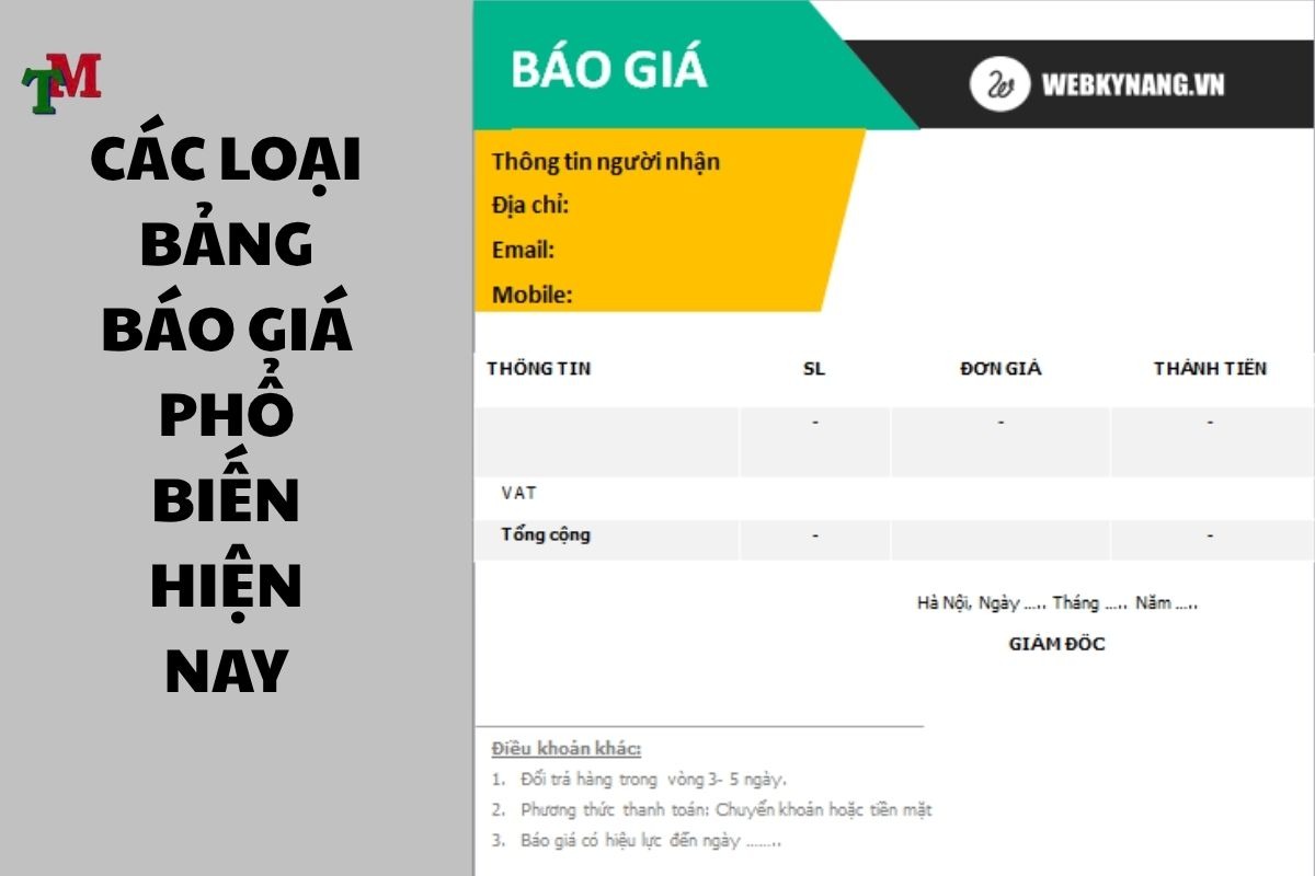 CÁC LOẠI BẢNG BÁO GIÁ PHỔ BIẾN HIỆN NAY