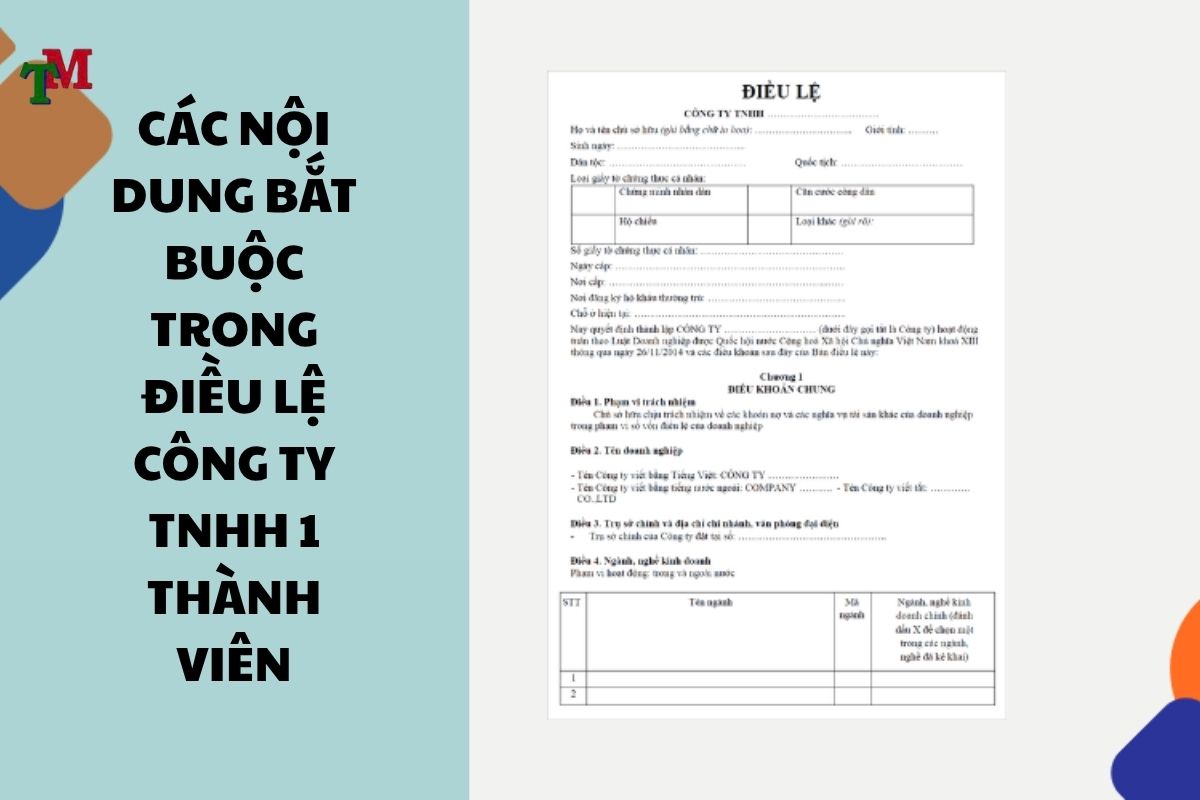 Điều lệ thành lập công ty TNHH 1 thành viên: Quy định bắt buộc & hướng dẫn soạn thảo mới nhất 3 DIEU LE CONG TY TNHH 1 THANH VIEN