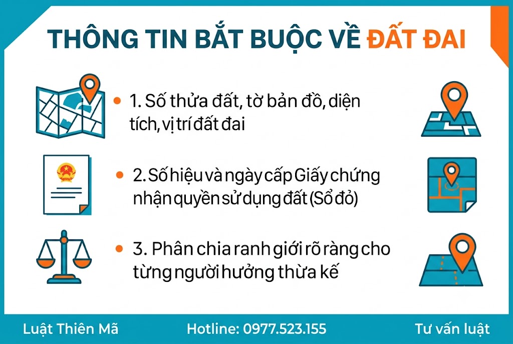 Mẫu di chúc thừa kế đât đai viết tay có hợp pháp không? 2 Chi tiết thông tin di sản đất đai trong di chúc viết tay về thừa kế đất đai